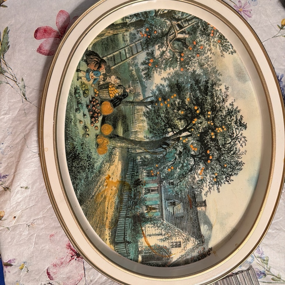 Vintage Oval Decorative Plate with Scenic‎ Design